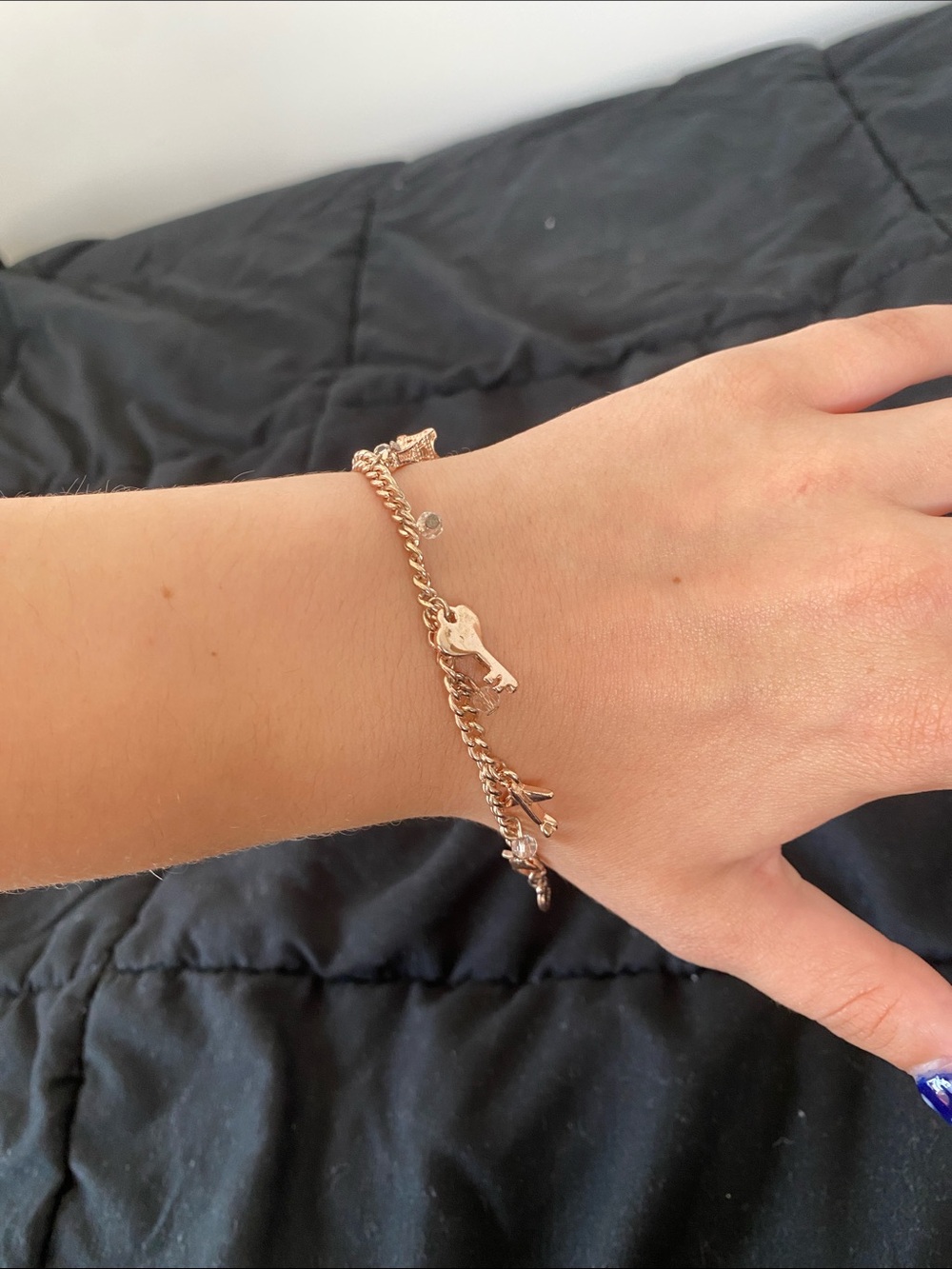 Delicate Rose Gold Charm Chain Bracelet for Women